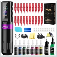 Neebol Wireless Tattoo Gun Kit with LED Display, 20Pcs Tattoo Cartridge Needles