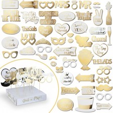 60 PCS Fully Assembled Wedding Photo Booth Props Gold Signs Reception Bridal