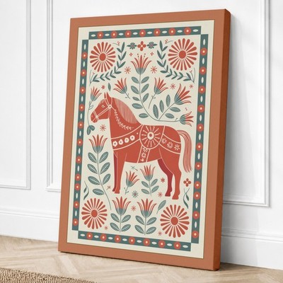 Dekoriertes Pferd Volkskunst Leinwandbild Wandbild Wohndeko fertig zum Aufhängen