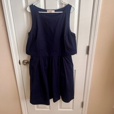 LOFT Dress Women's Size 14 Sleeveless Navy Blue Pleated Career Casual