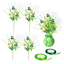 Moonld 17.7 Inch St Patricks Day Shamrock Floral Picks with Green Ribbon 4 Pcs