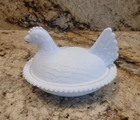 Vintage Indiana Glass Hen on Nest White Milk Covered Chicken Candy Dish 7”