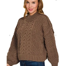 Cable Knit Sweater - Brown