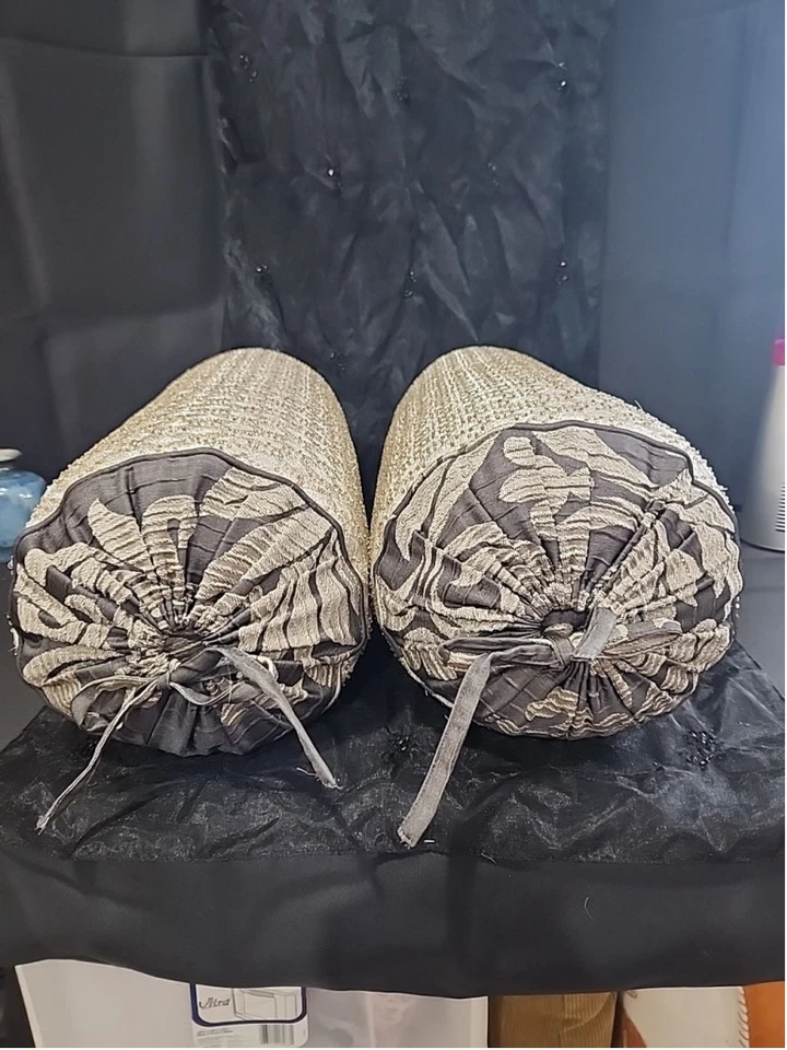 Luxury Beaded Bolster Accent Pillows - Image 4 of 4