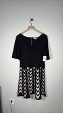 Danny & Nicole Womens Fit & Flare Sweater Dress M Black Tan Geometric