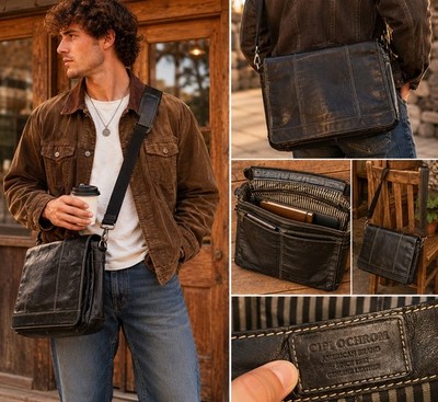 Leather Messenger Bag Briefcase Carry Adapt Laptop Crossbody Brown #DarkAcademia