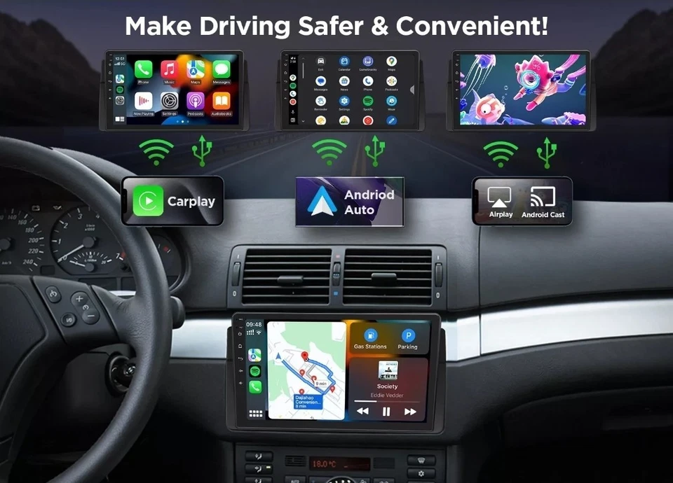 Eonon E46A13 9" Android Auto 13 Car Play Stereo Radio GPS System APP For BMW E46 - Image 3 of 4