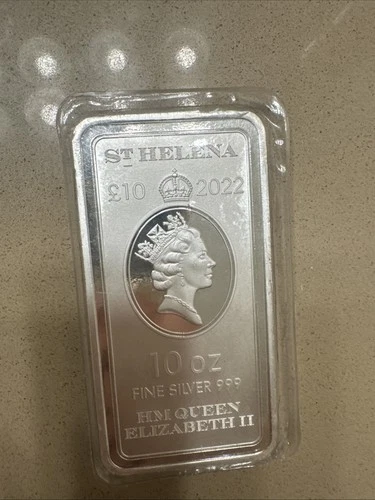 St Helena 10oz Pure Silver bar Bullion 10 Troy Ounces Queen Elizabeth 2022 Eic