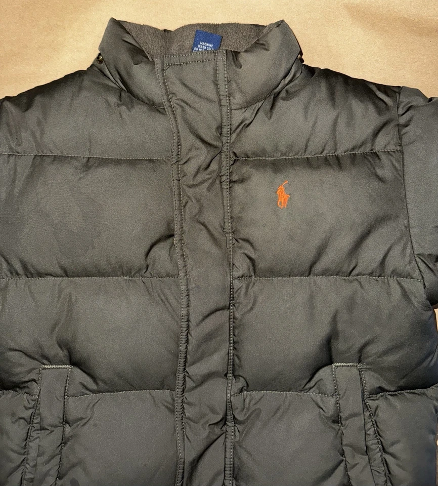 Chaqueta Polo Ralph Lauren Niños 4/4T Verde Ejército Plumón Naranja Poni Logo Foto 2 de 4