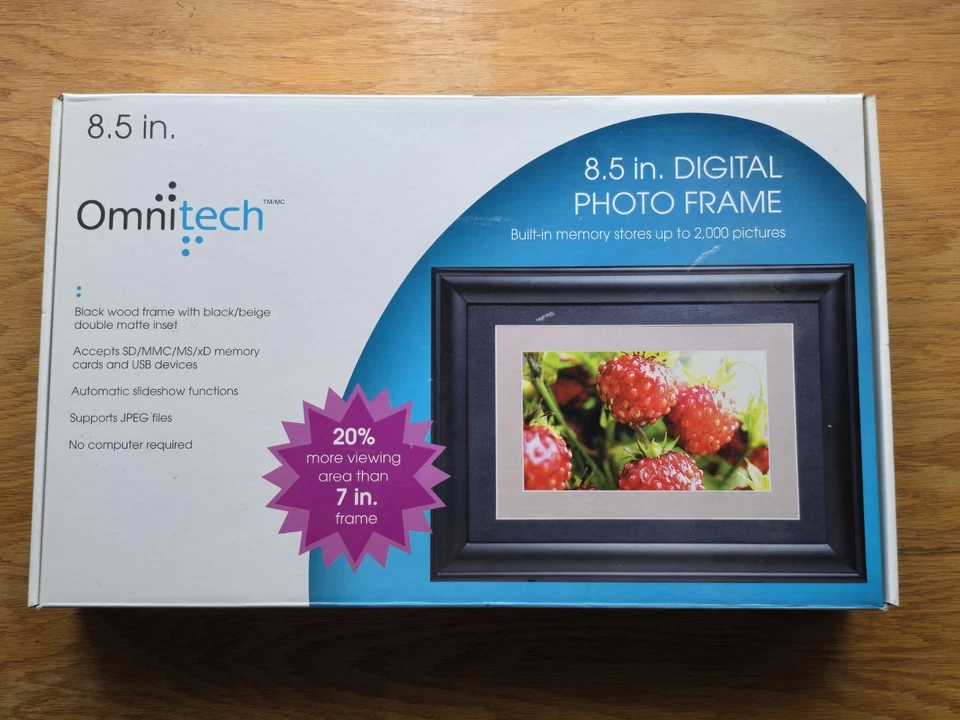 Omnitech 8.5 in Digital Photo Frame black wood with black/beige Matte insert  - Image 2 of 4