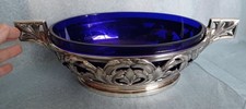 grande COUPE Orfèvrerie Art Déco SFOA Argit et verrine bleue