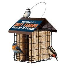  Suet Feeder for Outside Hanging Metal Roof, Woodpecker Feeder, Two Suet Double