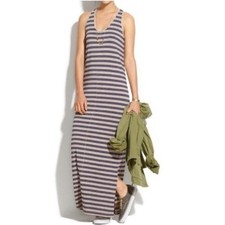 Madewell Maxi Dress Blue Tan Striped Scoop Sleeveless Racerback Hippie Small NWT