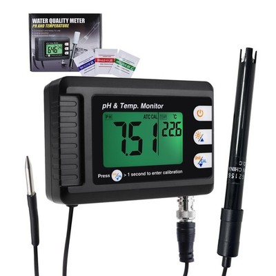 Digital Combo pH & Temperature Meter, Aquarium Thermometer pH Monitor with Au...
