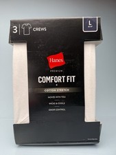 Men's Crew Neck T Shirts L Large 42-44 Hanes White "3 Pk" Premium Cotton Spandex