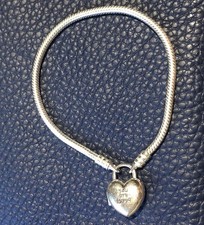 Genuine Pandora 925 Silver Snake Chain Bracelet with Heart Padlock Clasp 597806