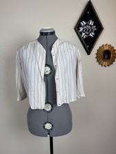 Antique Edwardian Striped Cotton Blouse Waist Corset Cover Snaps Victorian Era