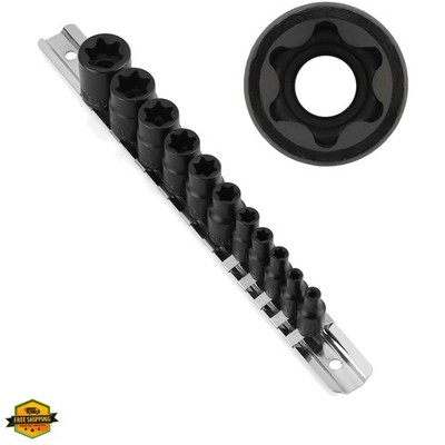 11PCS Female Torx Socket Set, E Torx & Star Socket Set with Rail, E4 - E20 To...