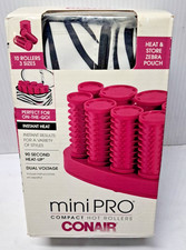 Mini Pro Compact 10 Hot Rollers Curls Conair 3 Size Travel Size Zebra Pouch