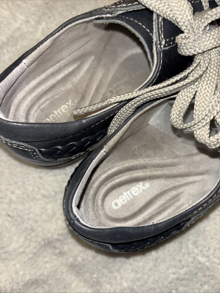 Aetrex Dana EE. UU. 7 UE 37 Zapatos Deportivos Oxford Con Cordones Cuero Azul Detalle Tejido Foto 4 de 4