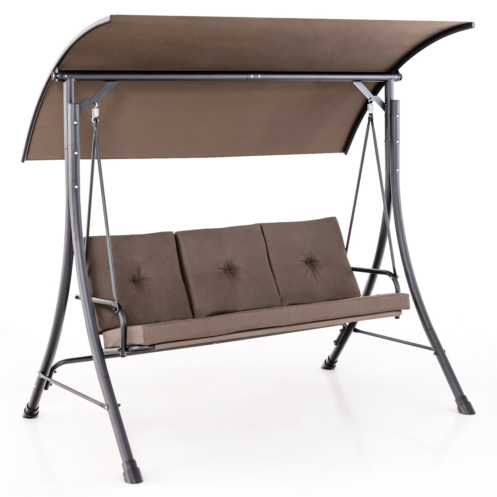 3-Seat Outdoor Porch Swing with Adjustable Canopy Thickened Cushions Metal Frame