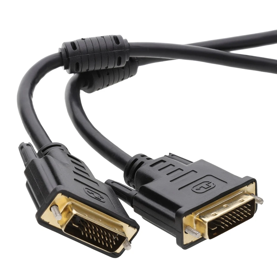 DVI-D Dual Link Mit Ferritkernen Männlich Zu Männlich Kabel Gold 1,8m 2m Kabel - Bild 1 von 4
