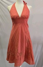 Vintage Forever 21 Beaded Halter Dress Coral Boho Starburst Cutout Y2K Fairy S
