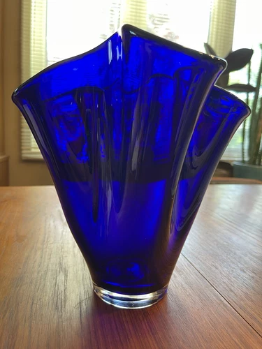 MCM Large Hand Blown Handkerchief  Vase Cobalt Blue