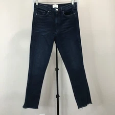 McGUIRE Womens sz 31 Dark Wash Raw Edge Hem 5 Pocket Logo Hardware Skinny Jeans