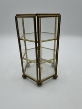 Small Vintage Metal Glass Curio Display 6 in. Trinket Collectibles Cabinet