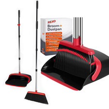 Broom and Dustpan Set Brush Long Handled Sweeping Indoor Tall Rotating Dust Pan