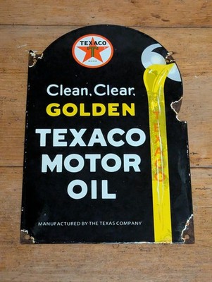 Vintage Texaco Golden Motor Oil Emailschild 12x8'' Automotive Garage Mancave