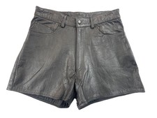Vtg Leather Shorts Black Women's Boho Biker Grunge 80s 90s Glam Rock Waist 28