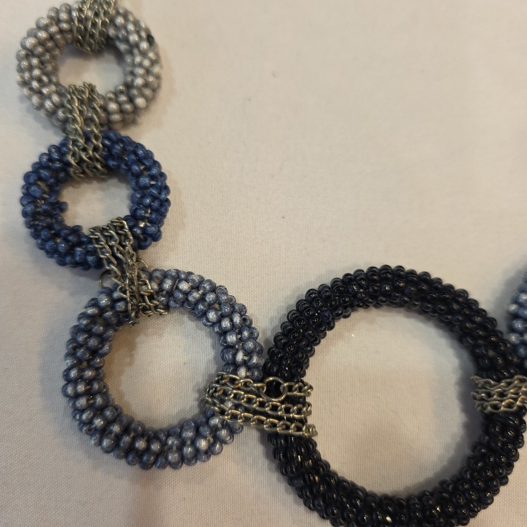 Chunky Loop Statement Necklace Black, Blue & Grey… - image 5