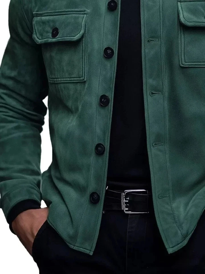 Men Gray Pure Suede Leather Jacket Slim Fit Trucker Jacket Custom Size S M L XL - Image 3 of 4