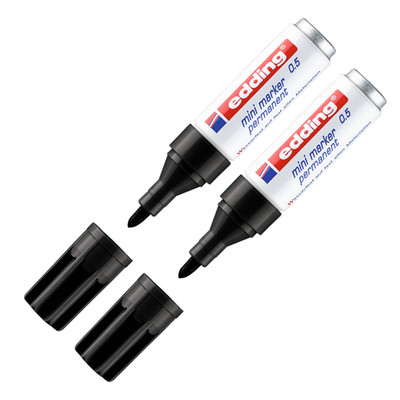 2x edding mini permanent marker  0,5 wasserfest Aluminiumschaft 1,5-3 mm schwarz
