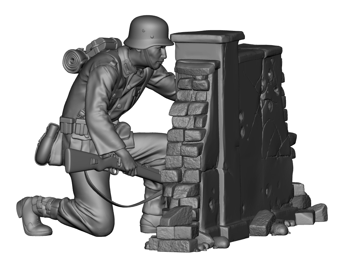 WW2 German Soldier Taking Cover Wall Scene Resin Diorama Figure 1/35 1/32 1/72