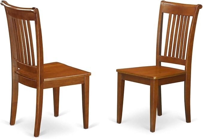 East West Furniture POC-SBR-W Portland Slat Back Wood Seat Chairs, Set of 2