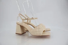 Open Edit Austyn Quilted Square Toe Block Heel Slingback Ivory Sandal Heels 7