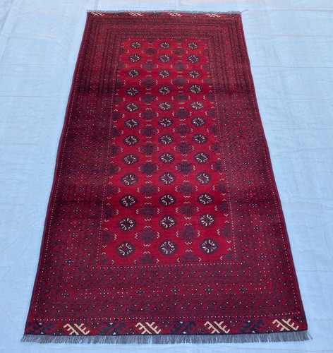 3x6 Red Handmade Oriental Afghan Bokhara Rug Traditional Turkmen Tribal Wool Rug - Picture 2 of 13