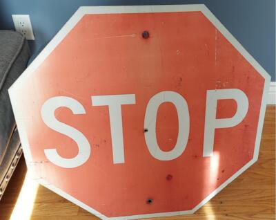 Large Vintage Metal Road Street STOP Sign 30 x 30 Red