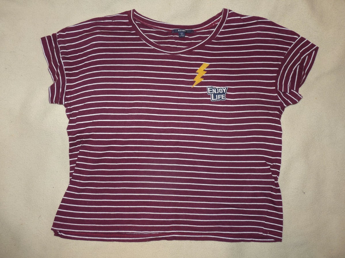 T-shirt court d'été crop top bordeaux rayé blanc KIABI taille XS