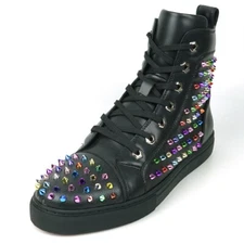 FI-2430 Black Multicolor Spikes Lace up High top Sneaker Encore by Fiesso