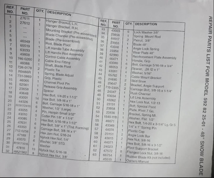 HUSQVARNA OEM 48" SNOW BLADE 592822501 532308321 45-0429-669 5449217-01 POULAN - Image 3 of 3