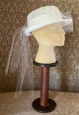 Women's White Sinamany Derby Hat, Wedding Hat, Handmade by Celeste Thompson