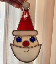 Vintage Stained Glass Santa Claus Sun Catcher Christmas Holiday Decor