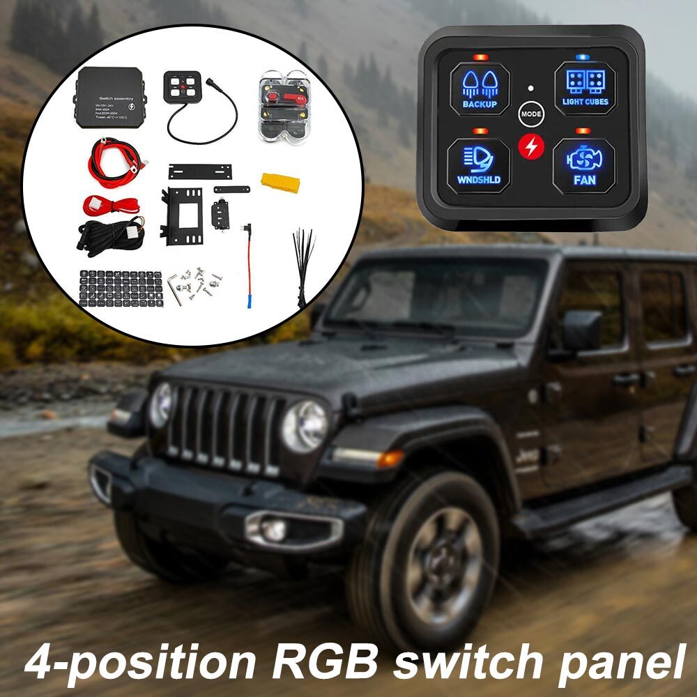 12V RGB 4 Gang Switch Panel Momentary Circuit Control Relay System Box Electric