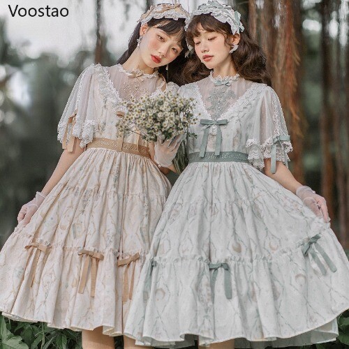 Japanese Sweet Lolita OP Dress WomenVictorian Elegant Moon's Herb