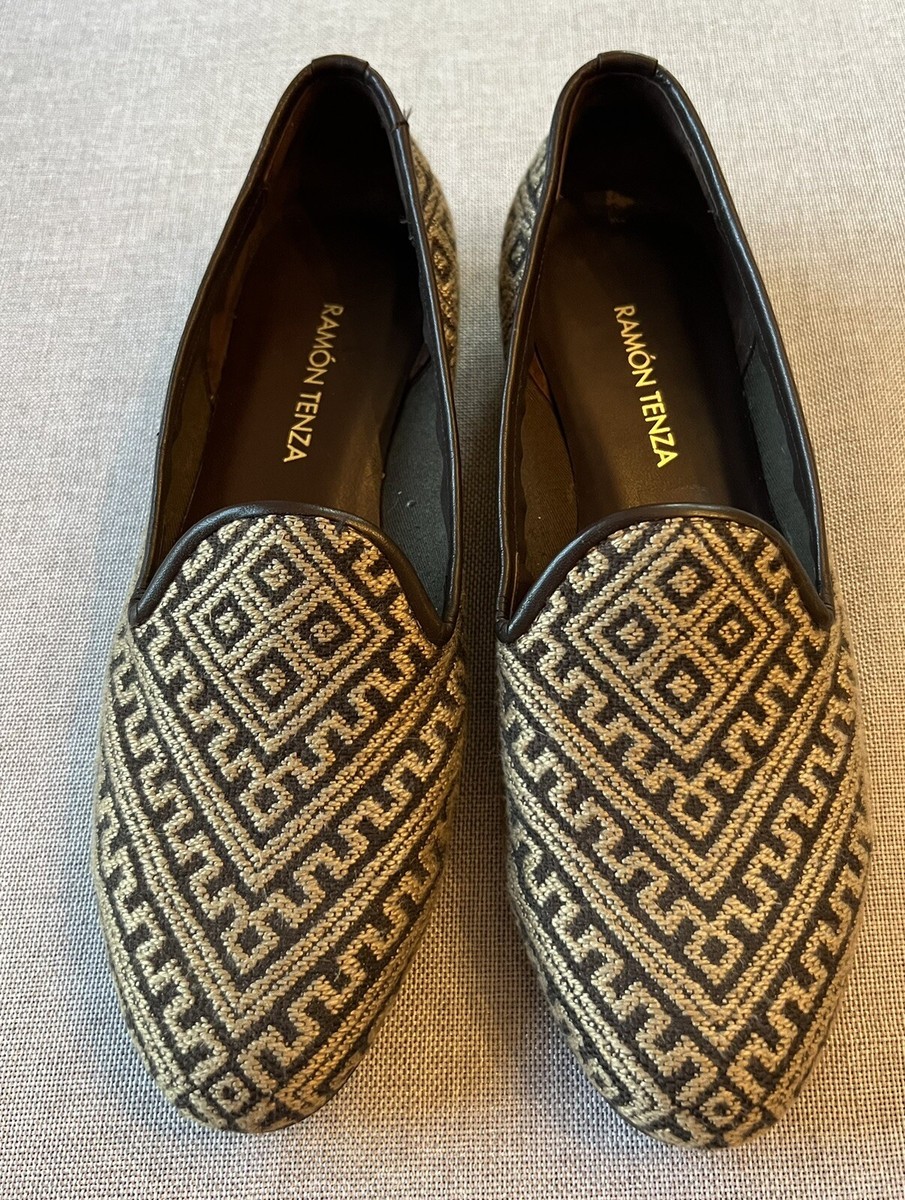 Ramon Tenza Women's Brown Tan Size diamond print slip on Flat - Main Image