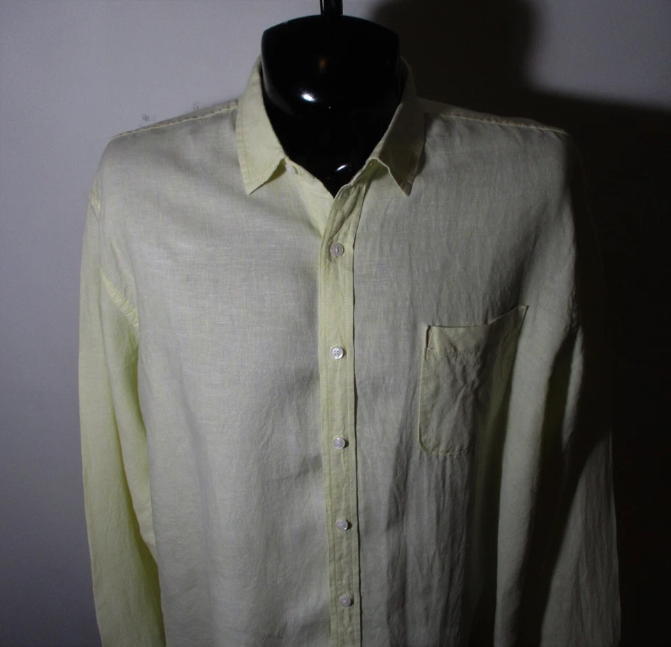 AMAZON ESSENTIALS Yellow 100% Linen Long Sleeve Shirt Men's Size XXL - Image 2 of 4
